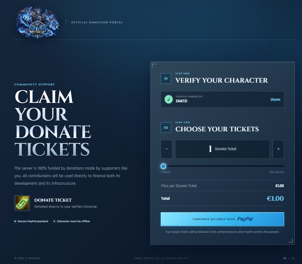 L2 MYTHICAL - Custom Automated PayPal Donation Panel cover